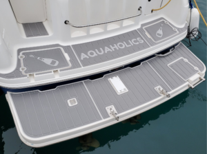 Custom lettering and logo on HydraFoam Swim platform by Chicago Marine Canvas