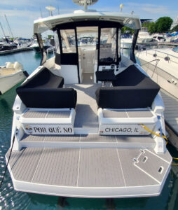 Infinity carpeting and foam flooring swim platform by Chicago Marine Canvas