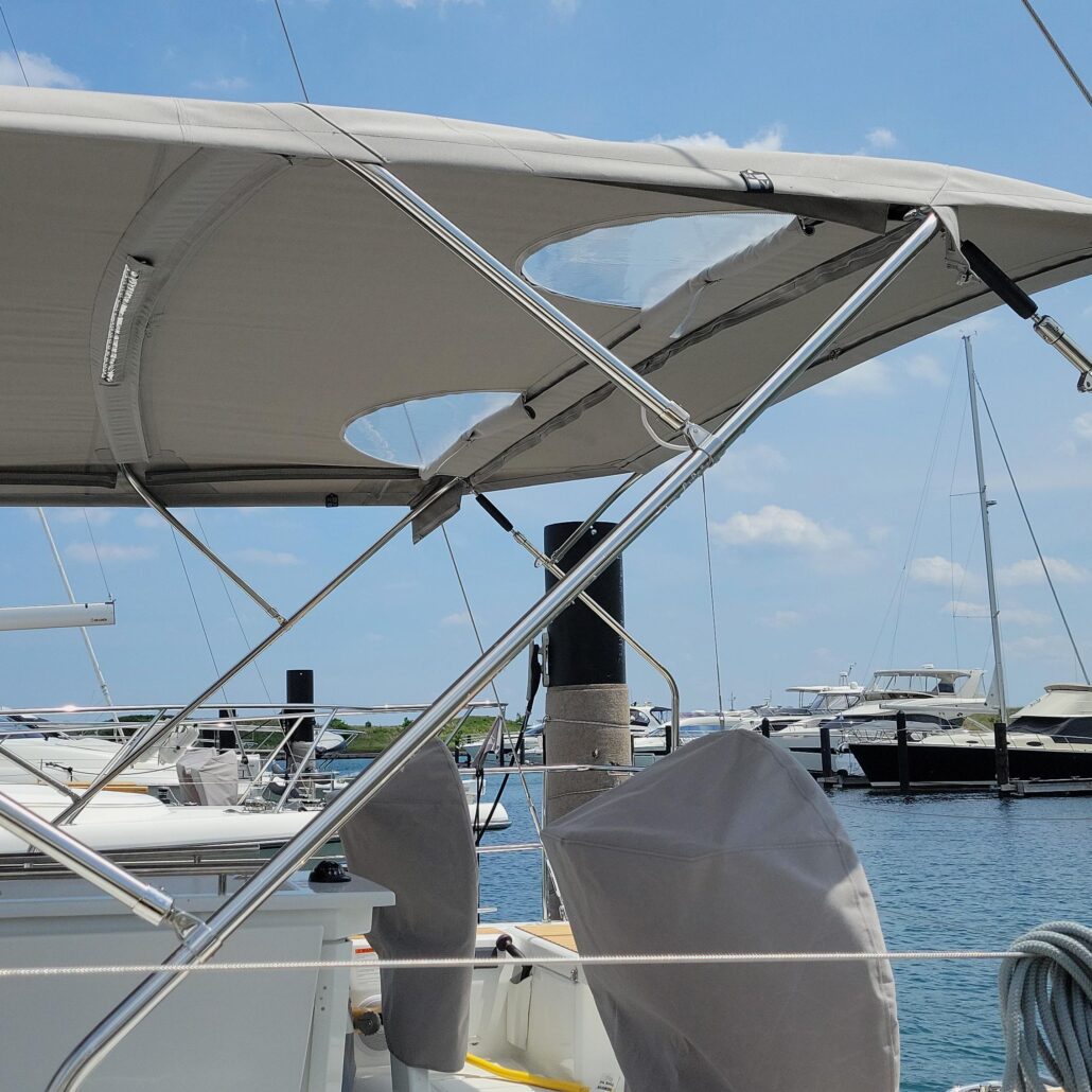 bimini top with window by Chicago Marine Canvas